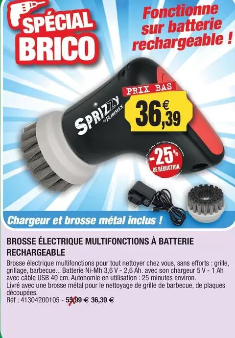 Brosse Électrique Multifonctions À Batterie Rechargeable offre à 36,39€ sur Outiror