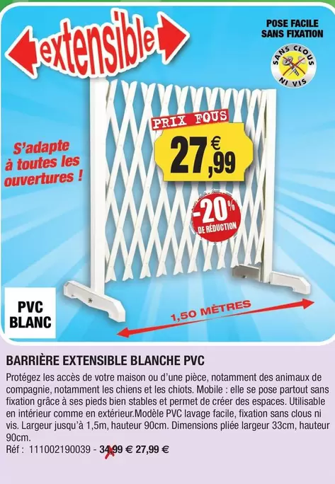 Poste Facile Sans Pution - Extensible Blanche Pvc offre à 27,99€ sur Outiror