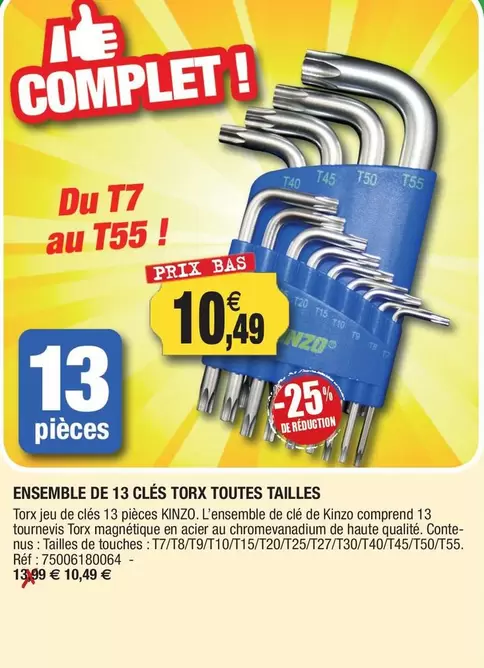 Ensemble De 13 Cles Tork Toutes Tailles offre à 10,49€ sur Outiror