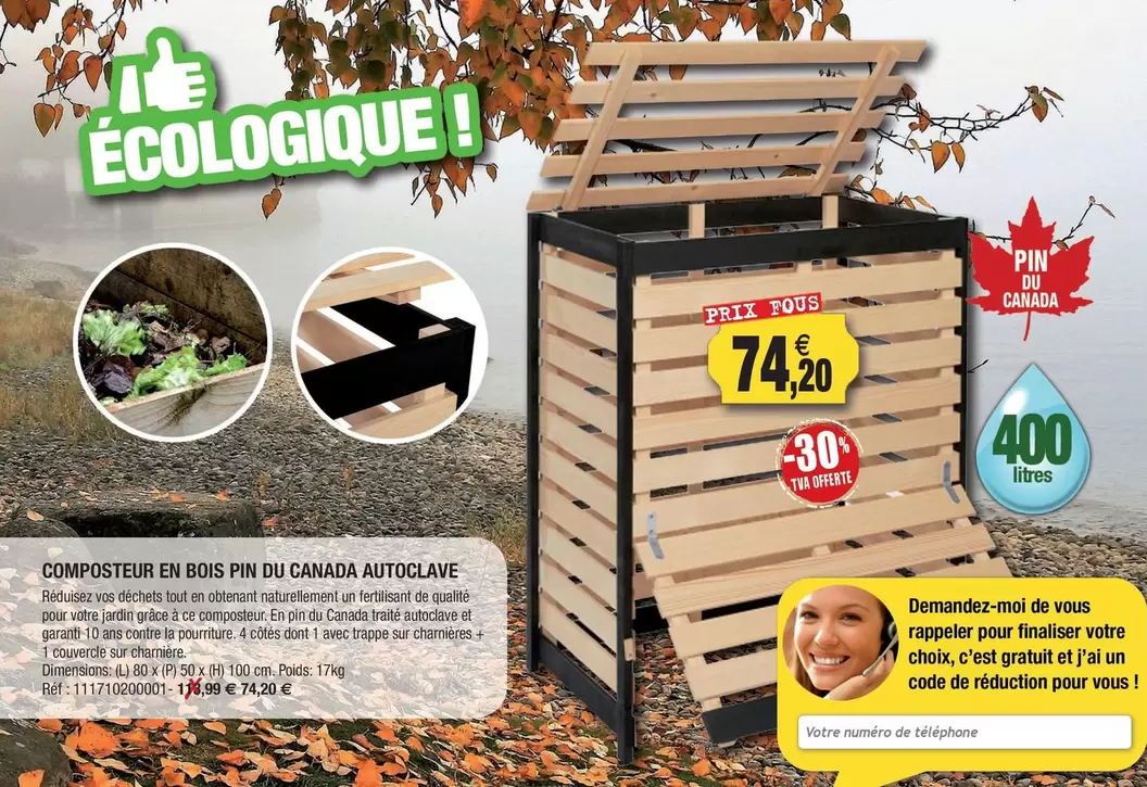 Composteur En Bois Ph Du Canada Autoclave offre à 74,2€ sur Outiror