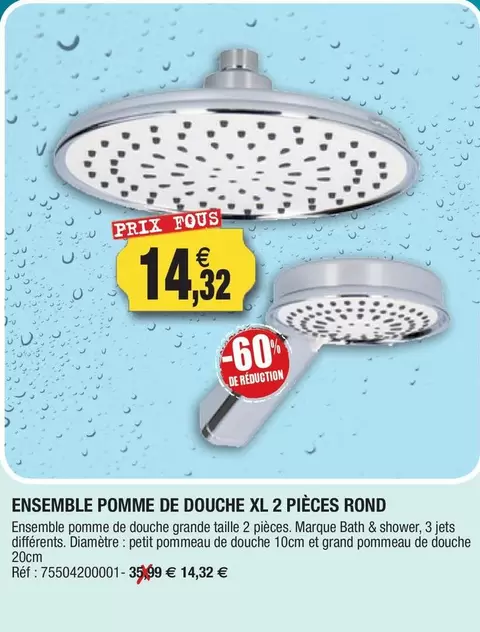 Ensemble Pomme De Douche Xl 2 Pièces Rond offre à 14,32€ sur Outiror