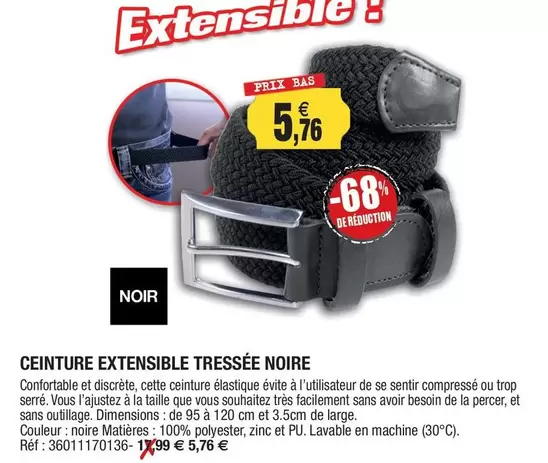 Ceinture Extensible Tressée Noire offre à 5,76€ sur Outiror