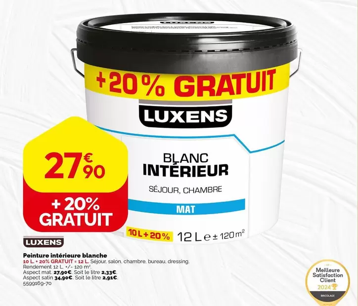 Luxens - Peinture Intérieure Blanche offre à 27,9€ sur Weldom