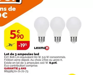 Lexman - Lot De 3 Ampoules Led offre à 5,9€ sur Weldom