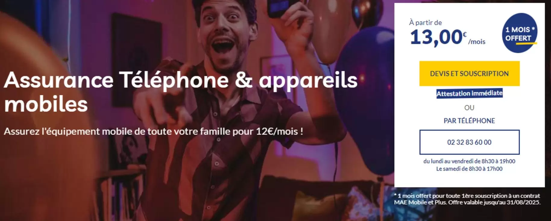 Assurance Téléphone & Appareils Mobile offre à 13€ sur MAE