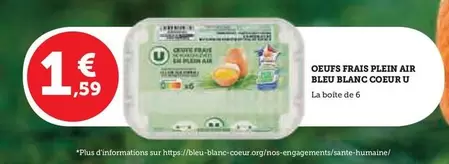 U - Oeufs Frais Plein Air Bleu Blanc Coeur offre à 1,59€ sur U Express