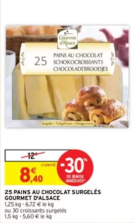 Gourmet d'Alsace - 25 Pains Au Chocolat Surgelés en Promo