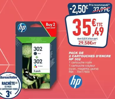 HP - Pack De 2 Cartouches D'Encre 302 offre à 35,49€ sur Bureau Vallée