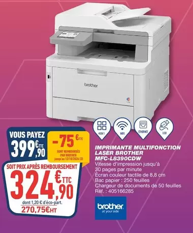 Brother - Imprimante Multifonction Laser MFC-L8390CDW offre à 324,9€ sur Bureau Vallée