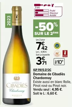 Domaine De Cibadiès Chardonnay IGP Pays D'Oc - Un vin frais et fruité à découvrir.