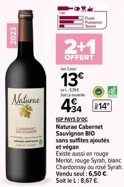 Igp Pays D'oc - Naturae Cabernet Sauvignon Bio