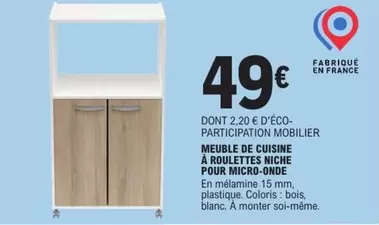 Meuble de cuisine à roulettes avec niche pour micro-onde - Pratique et fonctionnel