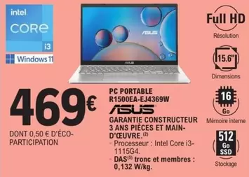 Asus - Pc Portable R1500ea-ej4369w