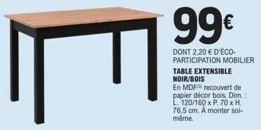 Dim - Table Extensible Noir/bois