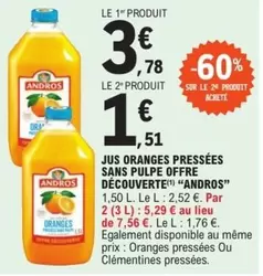 Andros - Jus d'Oranges Pressées Sans Pulpe - Offre Découverte