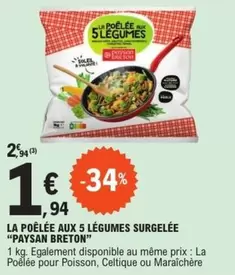 Paysan Breton - Poêlée aux 5 Légumes Surgelée : Mélange de légumes frais et savoureux, idéal pour des repas sains et rapides.