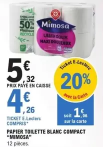 E.Leclerc - Mimosa - Papier Toilette Blanc Compact