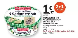 Paysan Breton - Fromage Mme Loïk Ail & Fines Herbes : Un délice crémeux aux herbes, parfait pour vos apéritifs !