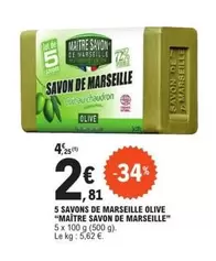 Maître Savon De Marseille - Promo 5 Savons Olive, qualité traditionnelle et respectueuse de la peau