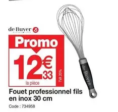 Promo - Fouet professionnel fils en inox 30 cm offre à 12,33€ sur Promocash