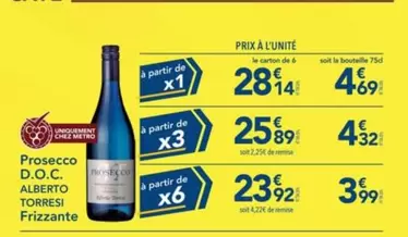 Albert Torresi - Prosecco D.O.C. Frizzante  offre à 4,69€ sur Metro