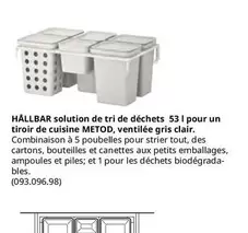 Hautbar Solution De Tri De Déchets 53 I Pour Un Tiroir De Cuisine Metod, Ventilée Gris Clair offre sur IKEA