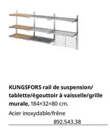 Kingsfors Rail De Suspension/tablette/gouttoir À Vaisselle/grille Murale, offre sur IKEA