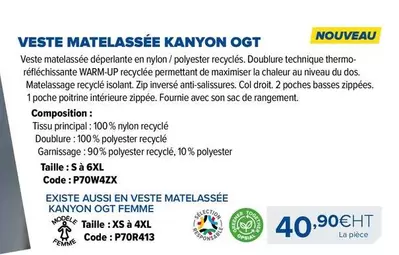 Veste Matelassée Kanyon OGT offre à 40,9€ sur Prolians