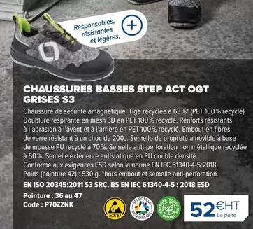 Chaussures Basses Step Act Ogt Grises S3 offre à 52€ sur Prolians