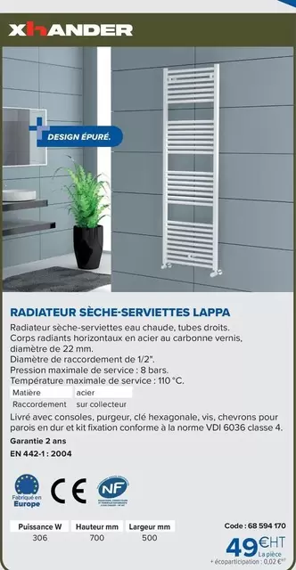 Xhander - Radiateur Sèche-Serviettes Lappa offre à 49€ sur Prolians