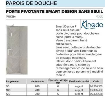 Kinedo - Porte Pivotante Smart Design Sans Seuil offre sur Prolians