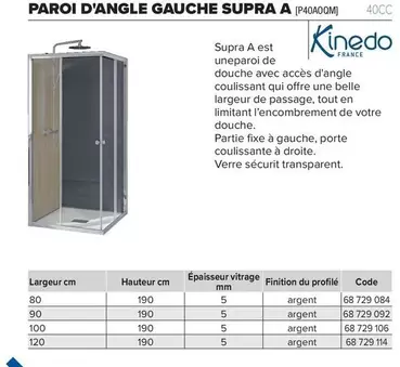 Kinedo - Paroi D'angle Gauche Supra A offre sur Prolians