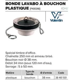 Valentin - Lavabo À Bouchon Plastique offre sur Prolians