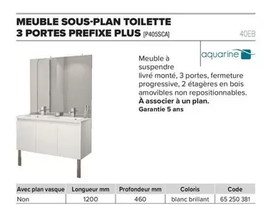 Aquarine - Meuble Sous-plan Toilette 3 Portes Prefixe Plus offre sur Prolians