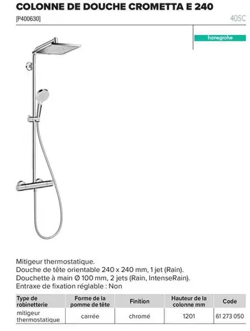 Hansgrohe - Mitigeu Thermostatique offre sur Prolians
