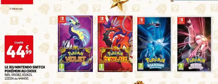 Nintendo - Le Jeu Switch Pokémon Au Choix offre à 44,99€ sur Auchan Hypermarché