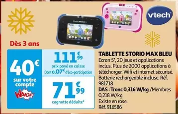 Vtech - Tablette Storio Max Bleu offre à 71,99€ sur Auchan Hypermarché