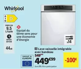 Whirlpool Lave Vaisselle Intégrable avec Bandeau - Performance et Élégance en Cuisine