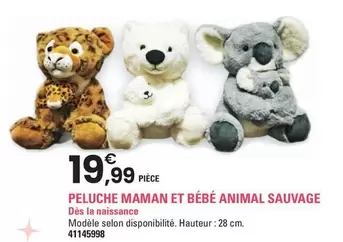 Peluche Maman Et Bébé Animal Sauvage offre à 19,99€ sur JouéClub