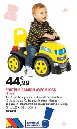 Porteur Camion Avec Blocs offre à 44,99€ sur JouéClub