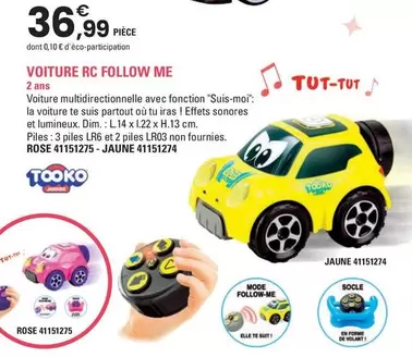 Tooko - Voiture RC Follow Me offre à 36,99€ sur JouéClub