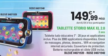 Vtech - Tablette Storio Max Xl 2.0 offre à 149,99€ sur JouéClub