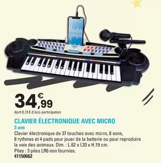 Clavier Électronique Avec Micro offre à 34,99€ sur JouéClub