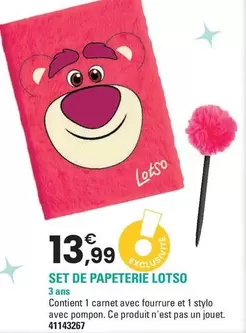 Set De Papeterie Lotso offre à 13,99€ sur JouéClub