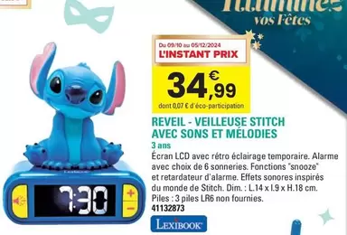 Lexibook - Reveil Veilleuse Stitch Avec Sons Et Mélodies offre à 34,99€ sur JouéClub