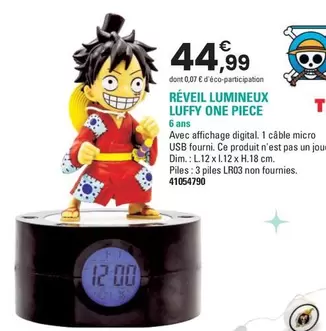 Réveil Lumineux Luffy One Piece offre à 44,99€ sur JouéClub