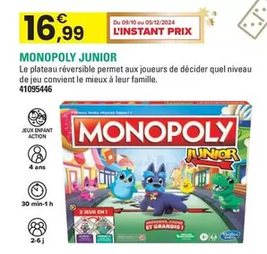 Hasbro - Monopoly Junior offre à 16,99€ sur JouéClub