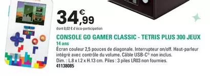 Écran - Console Go Gamer Classic - Tetris Plus 300 Jeux offre à 34,99€ sur JouéClub