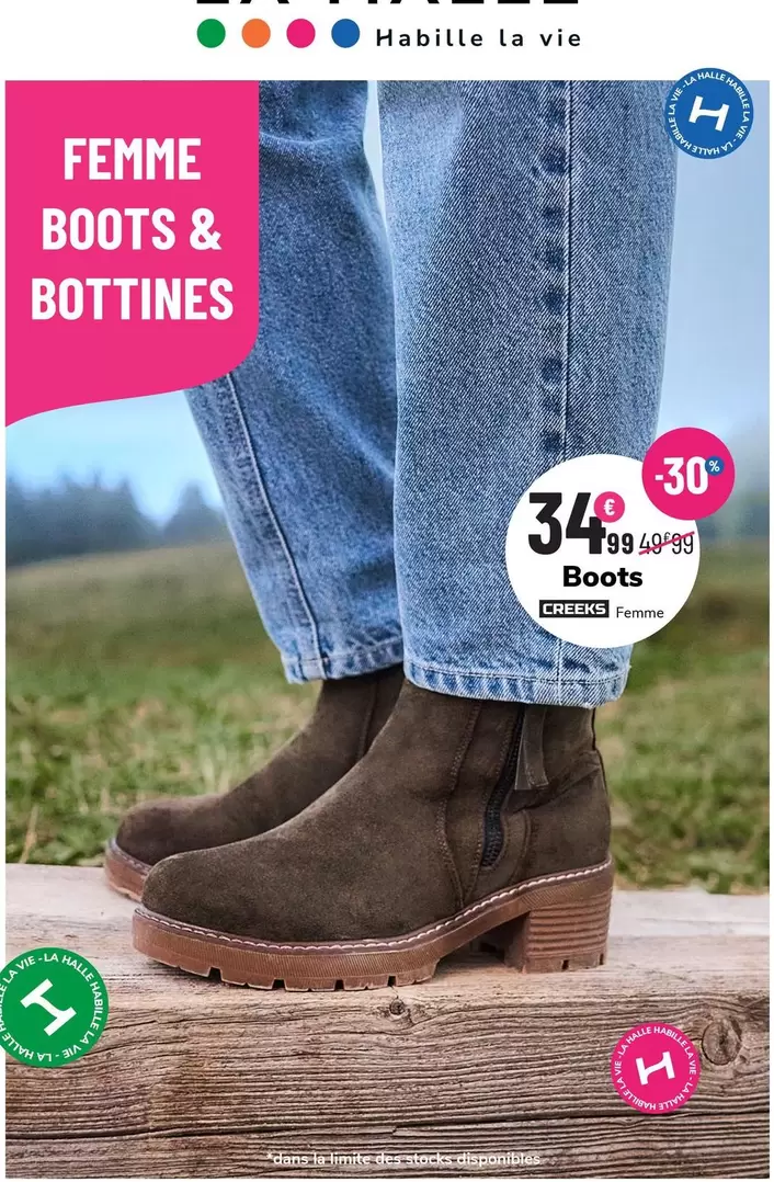 Creeks - Boots Femme offre à 34,99€ sur La Halle