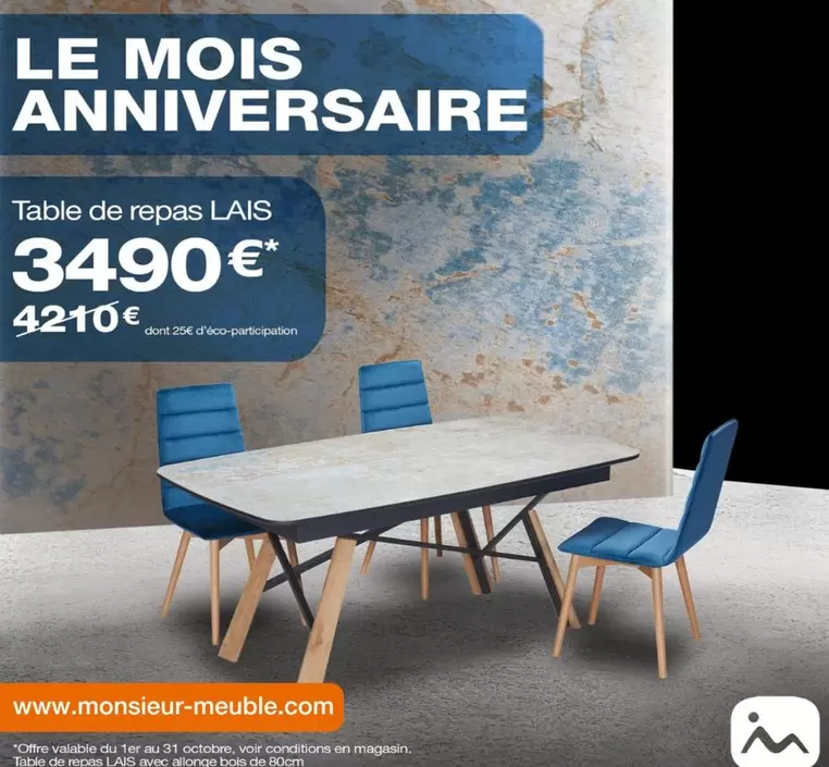 Lais - Le Mois Anniversaire offre à 3490€ sur monsieur meuble